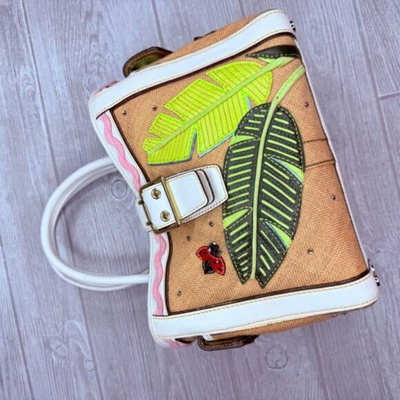 Vintage rare Coach Straw ladybug leaf tote bag purse rhinestone handbag summer - Picture 13 of 16